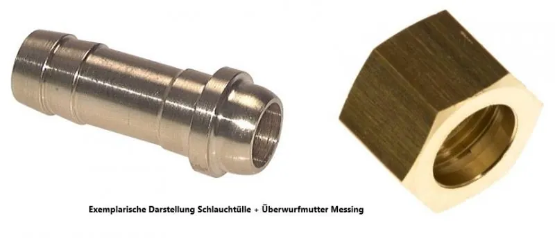 Teile Schlauchtülle aus Messing mit Überwurfmutter und Schlauchstutzen PN 16